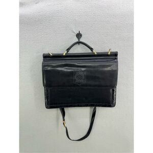 Vintage Belle Rose Womens Black Authentic Leather Satchel Organizer Briefcase